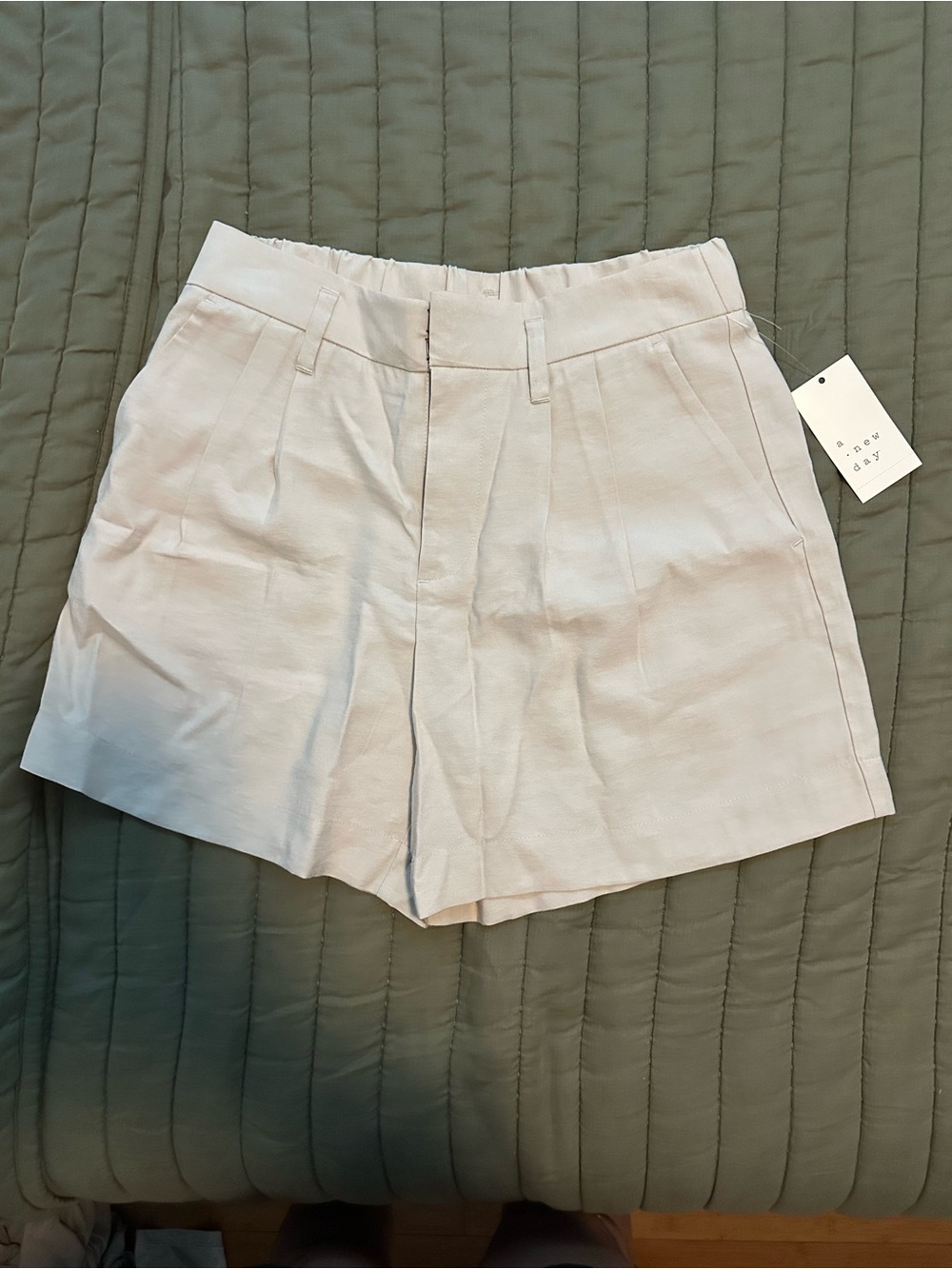 A New Day Light Beige High-Waist Pleated Women's Shorts